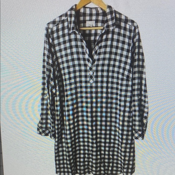 J. Jill Dresses & Skirts - J.Jill Gingham Shirt Dress Women’s Size Large Black White Pockets Long Sleeve